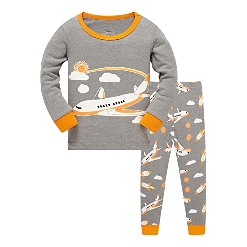 DAWILS Schlafanzug Jungen Kinder Langarm Zweiteiliger Baumwolle Flugzeug Pyjama Nachtwäsche 104 von DAWILS