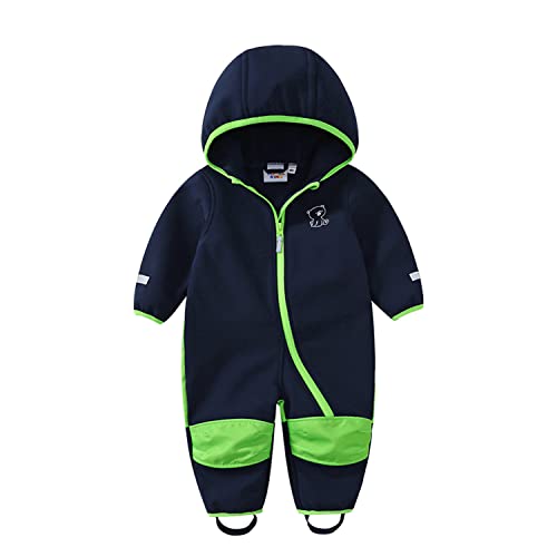 DAWILS Unisex Jungen Schneeanzug Einteilig mit Kapuze Kleinkinder Warmer Skianzüge Baby Fleece Schneeoverall Trekking Wander Wasserdicht Windjacke Strampler Winter Thermo Ski Einteiler Blau Größe 86 von DAWILS