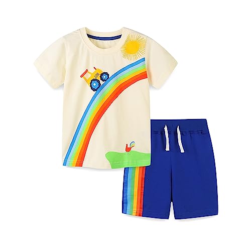 Jungen Bekleidungsset Sommer Kurzarm Regenbogen Hemd Shirt+ Hose Shorts Set Baby Kinder Zugmaschine Huhn Kleidung Outfits 5 Jahre von DAWILS