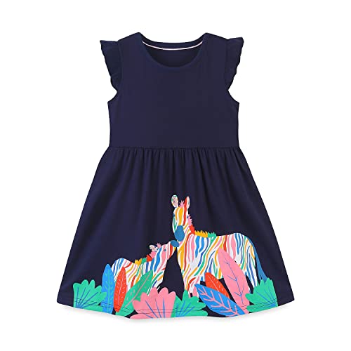 Mädchen Kleider Festlich Zebra Navy Sommer Ärmellos Weste T-Shirt Kleid Schule Blusenkleid Partykleid Baumwolle Geburtstag Kleider 6-7 Jahre von DAWILS