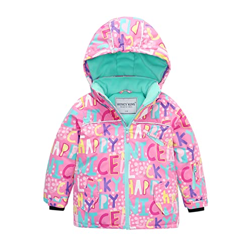 Mädchen Wasserdichte Skijacke mit Kapuze Winddichte Fleece Schneejacke Kinder Outdoor Bergsteigen Trekking Regenjacke Ski Winterjacke Schnee Snowboard Wintersport Softshell Mäntel Rosa Neon Pink 122 von DAWILS