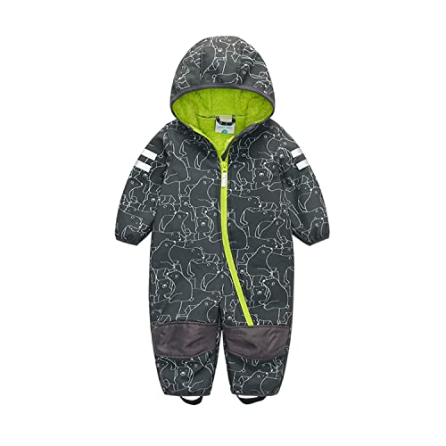 Unisex Jungen Schneeanzug Einteilig mit Kapuze Kleinkinder Warmer Skianzüge Baby Fleece Schneeoverall Trekking Wander Wasserdicht Windjacke Strampler Winter Verdickt Ski Einteiler Grau Größe 104 von DAWILS