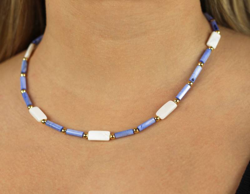 Perlmutt-Halskette, Mehrfarbige Halskette, Naturstein-Halskette von DAWNIFYCO