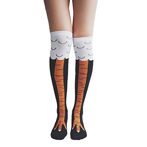 DAWRIS 1 para Chicken Leg Socks, Strümpfe Damen Hühnerfüße Socken,Crazy Funny Chicken Legs Mid-Calf Geschenk Über Knie Hühnerfüße,Cartoon Winter Warm Stricken Kniestrümpfe (Black) (Baumwolle, Black) von DAWRIS