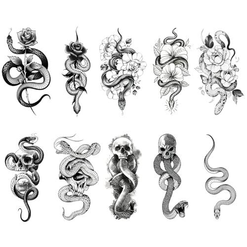 10 Blätte Realistisch Schlange Temporäre Tattoos Männer Damen Klebetattoos Erwachsenee SchlangeFake Tattoos Wasserdicht Aufkleber 3D Aufkleber Tätowierung Deko Halloween Partys Kostümzubehör von DAWRIS