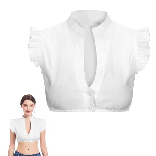 DAWRIS Dirndl Bluse Damen Weiß - Dirndlbluse Kurzarm DirndlBlusen V Ausschnitt Trachtenbluse von DAWRIS