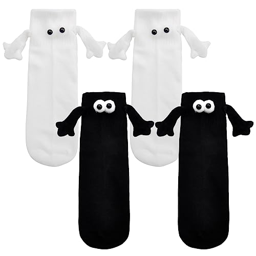 2 Paar 3D Puppe Paar Socken, 3D Magnethände Freundschaftssocken Funny Magnetische Händchen Hand-in-Hand-Socken 3D Doll Couple Socks von DAWRIS
