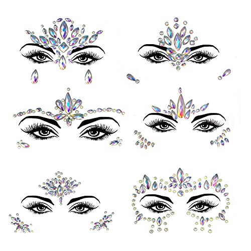 DAWRIS Gesicht Strasssteine, Nachtglühen Meerjungfrau Face Tattoo Frauen Gesicht Edelsteine Selbstklebend Temporäre Tattoos, Face Sticker für Karneval Schminke, Parties, Make-up von DAWRIS