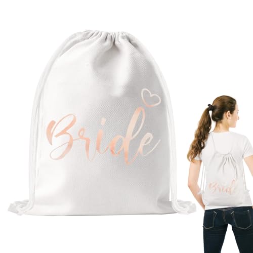 DAWRIS Turnbeutel JGA, Leinwand Turnbeutel Damen Beutel Braut JGA Mit Kordelzug Rucksack Braut Rucksack JGA Brautbeutel Team Braut Junggesellenabschied Party Frauen Beutel Turnbeutel Rucksack Weiß von DAWRIS