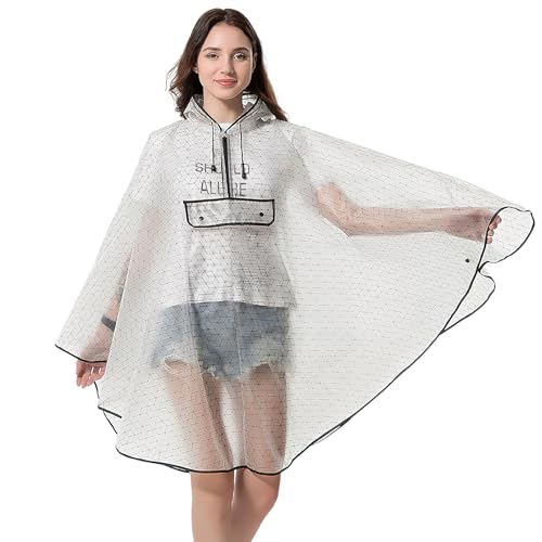 Regenponcho Damen, Regenmantel Eva Wasserdicht Regencape Wiederverwendbar Regenkleidung Faltbare Rain Poncho Regencape Atmungsaktiv Regenjacke Für Wandern, Radfahren, Camping von DAWRIS