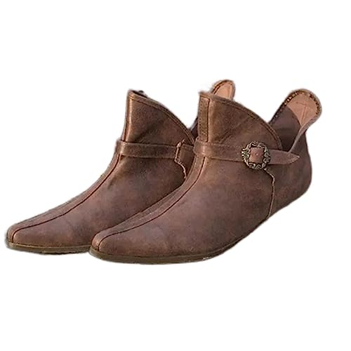 DAWUDE Mittelalterliche Schuhe Renaissance Herren Wikinger Ritter Prinz Schuhe Vintage Schnalle PU Leder Stiefel Kurze Flache Schuhe Cosplay Piraten Kostüm,Braun,36 von DAWUDE