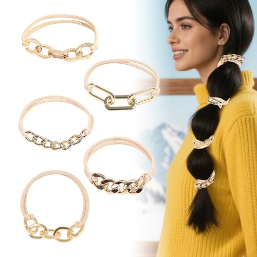 DAWZMR 5 Stück goldene Haargummis, Pferdeschwanz-Manschette für Damen, doppelt als niedliches Haargummi-Armband DAWZMR 5 Stück goldene Haargummis, Pferdeschwanz-Manschette für Damen, doppelt als niedliches Haargummi-Armband von DAWZMR