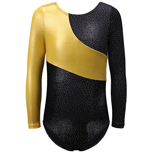 DAXIANG Gymnastikanzug Kinder Mädchen Langarm Ballett Ballettröckchen Kleid Trikotanzug Tanz Kleid Ballett Ballettröckchen Gymnastik Trikotanzug Akrobatik (110(3-4Y), Gold) von DAXIANG