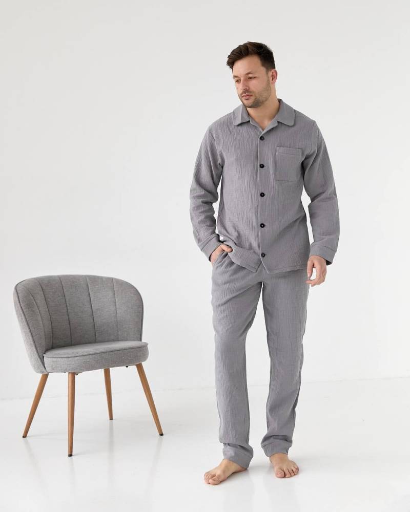 Pyjama Set Baumwolle, Herren Leinen Pyjama, Hose, Button Up Set, Benutzerdefinierte Passender Geschenk Für Stiefvater von DAYAhomewear