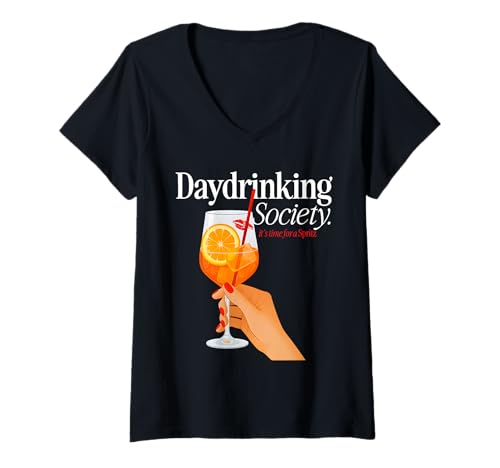 Damen DAYDRINKING Society X It's time for a Spritz. Aperölchen T-Shirt mit V-Ausschnitt Damen DAYDRINKING Society X It's time for a Spritz. Aperölchen T-Shirt mit V-Ausschnitt von DAYDRINKING SOCIETY - Hallöchen Aperölchen Spritz