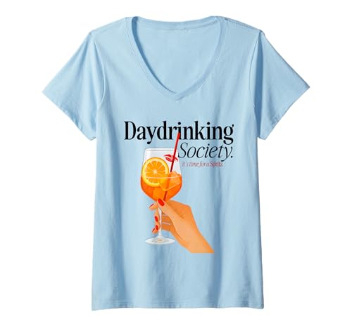 Damen DAYDRINKING Society X It's time for a Spritz. Aperölchen T-Shirt mit V-Ausschnitt Damen DAYDRINKING Society X It's time for a Spritz. Aperölchen T-Shirt mit V-Ausschnitt von DAYDRINKING SOCIETY - Hallöchen Aperölchen Spritz