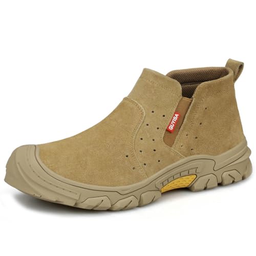 DAYKET Sicherheitsstiefel für Herren, Leicht, Atmungsaktiv, mit Stahlkappe, rutschfest, Bequem, Arbeitsschuhe,Brown-38EU von DAYKET