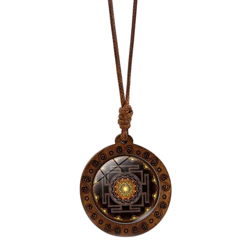 DAYLIGHE Spiritueller Hexagramm Sri Yantra Anhänger Choker Heilige Holz Amulett Halskette Für Frauen Verstellbare Schlüsselbeinkette Spiritueller Schmuck von DAYLIGHE