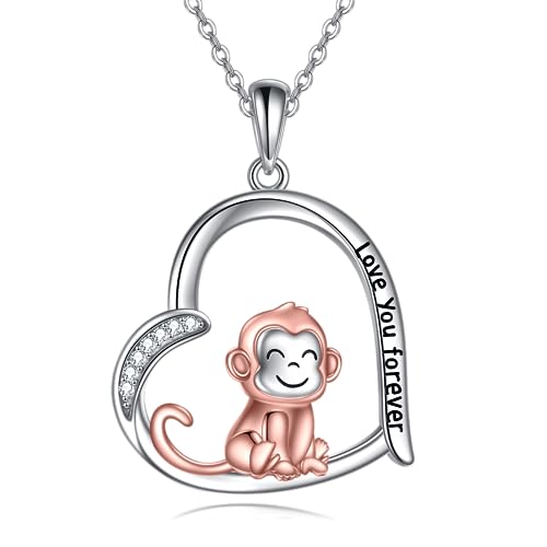 Affen Kette Silber 925 Herz Affen Anhänger Halskette Affen Schmuck Tier Geschenke für Damen Frauen Mädchen Affen Liebhaber von DAYLINLOVE