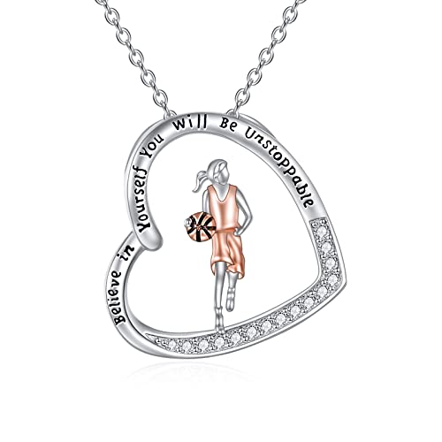 Basketball Kette 925 Sterling Silber Herz Basketball Anhänger Halskette Basketball Schmuck Geschenke für Damen Mädchen Basketball Liebhaber Sportler von DAYLINLOVE