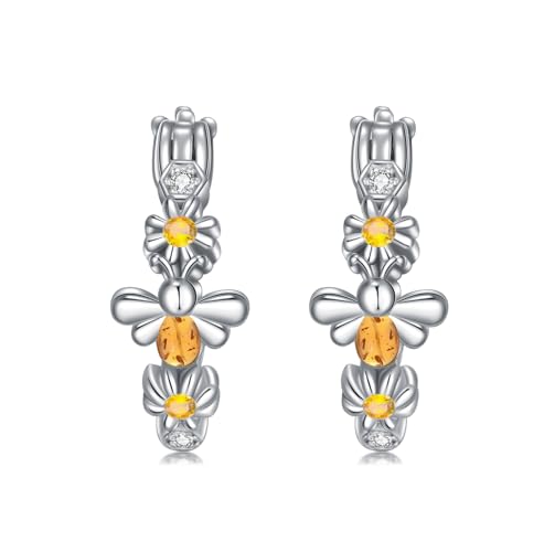 Biene Hoop-Ohrringe S925 Sterling Silber Gänseblümchen Biene Ohrringe Bernstein Bienen Schmuck Geschenke für Frauen Mutter Ehefrau Biene Hoop-Ohrringe S925 Sterling Silber Gänseblümchen Biene Ohrringe Bernstein Bienen Schmuck Geschenke für Frauen Mutter Ehefrau von DAYLINLOVE