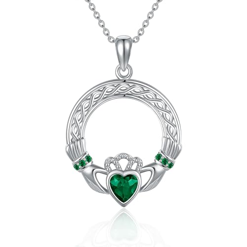 Claddagh Kette 925 Sterling Silber Unendlichkeit Keltischer Anhänger Halskette Glück Ewigkeit Liebe Irischer Claddagh Schmuck Geburtstags Geschenke für Damen Mädchen Mutter Frau Freundin von DAYLINLOVE
