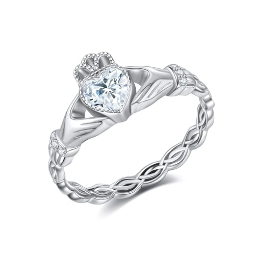 Claddagh Ringe für Damen 925 Sterling Silber Claddagh Ring Keltischem Knoten Verlobungs Ring Keltischer Schmuck Geschenke für Damen Frauen Mädchen Mutter Ehefrau(7) von DAYLINLOVE