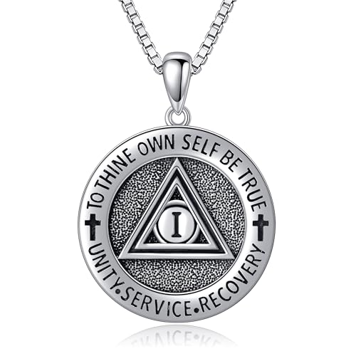 DAYLINLOVE 1 Jahr Nüchternheit Münze Halskette 925 Sterling Silber AA Geschenk Kette Alcoholics Anonymous Recovery Symbol Anhänger AA Nüchternheit Schmuck für Frauen Männer Herren von DAYLINLOVE