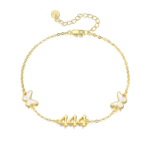 DAYLINLOVE 444 Engelszahl Armband 925er Sterling Silber Schmetterling Perlmutt Armbänder Engelszahl Schmuckgeschenke für Damen Frauen Mädchen von DAYLINLOVE