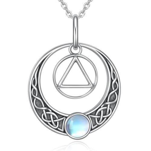 DAYLINLOVE AA Geschenk AA Halskette 925 Sterling Silber Anonyme Alkoholiker Erholungssymbol Halskette Halbmond AA Nüchternheits Schmuck für Frauen Männer Freund von DAYLINLOVE