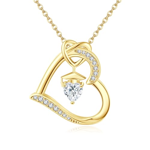 DAYLINLOVE Abschlusshalskette S925 Sterling Silber Bachelor Cap Halsketten Klasse von 2025 Herz Anhänger College High School Abschlussgeschenke für Frauen Mutter Frau von DAYLINLOVE