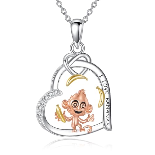 DAYLINLOVE Affen-Halskette S925 Sterlingsilber Herz-Affen-Anhänger Halsketten mit Bananen-Affen Schmuck Geschenke für Frauen Mutter Ehefrau von DAYLINLOVE