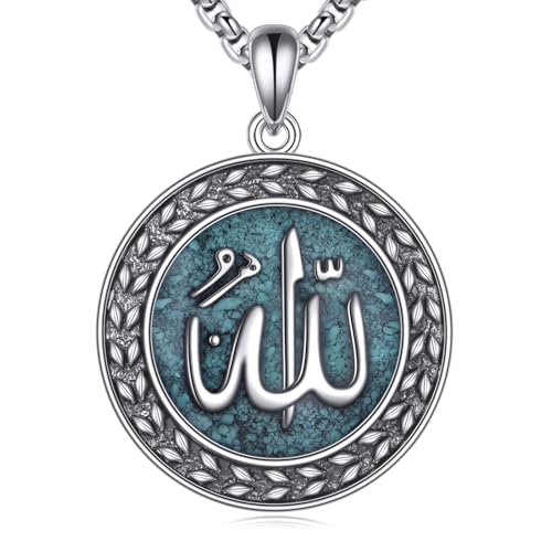 DAYLINLOVE Allah Halskette 925 Sterling Silber Türkises Allah Anhänger Muslimischer Islamischer Schmuck Geschenke für Frauen Männer Freunde von DAYLINLOVE
