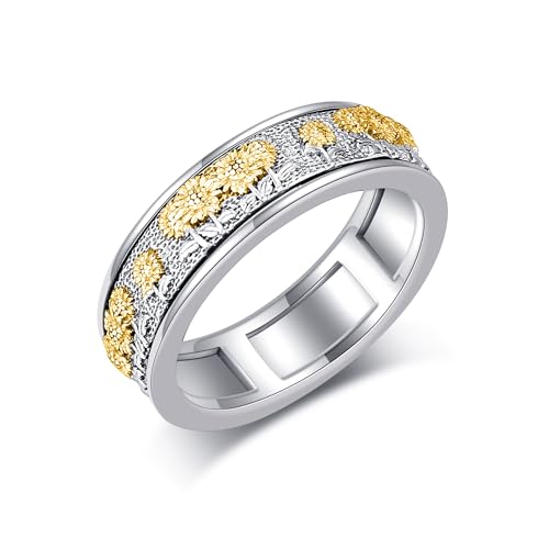 DAYLINLOVE Silber Sonnenblume Angst Spinner Ring 925 Sterling Silber Stimmung Ring Entlasten Stress Geschenk von DAYLINLOVE