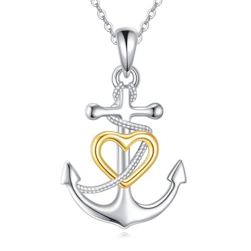 DAYLINLOVE Anker Halskette 925 Sterling Silber Herz Anker Anhänger Halskette Nautische Anker Schmuck Geschenke für Frauen von DAYLINLOVE