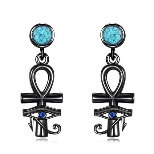 DAYLINLOVE Ankh Ohrringe 925 Sterling Silber Türkis Ankh Hangle Drop Ohrringe Ägyptischer Schmuck Geschenke für Männer Frauen von DAYLINLOVE