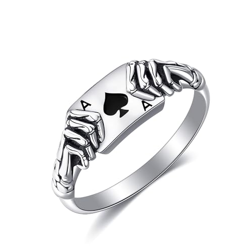 DAYLINLOVE Ass Ring 925er Sterling Silber Gothic Skelett Hand Ass Karte Daumen Ring Goth Black Spade Ace Hip Hop Poker Schmuck Geschenk für Damen Mädchen Frauen Mutter (8) von DAYLINLOVE