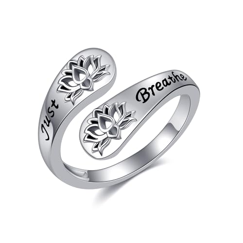 Atmen Sie einfach Ringe S925 Sterling Silber Einstellbare Lotus Ring Spirale Wrap Heilung Ringe Inspirational Schmuck für Frauen Mom Wife von DAYLINLOVE