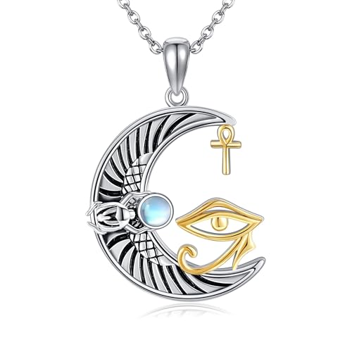 DAYLINLOVE Auge Des Horus Kette 925er Sterlingsilber Mondstein Ankh Anhänger Halskette Altägyptischer Schutz Afrikanischer Schmuck Geschenk für Damen Mädchen Frauen Mutter Liebhaber Auges Des Horus von DAYLINLOVE