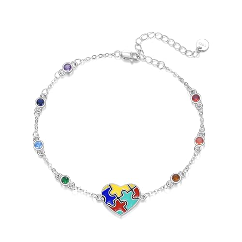 DAYLINLOVE Autismus Bewusstseins Armband 925er Sterling Silber 7 Chakra Puzzleteil Herz Form Armband ASD Autismus Schmuck Geschenke für Damen Mädchen von DAYLINLOVE