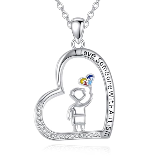 DAYLINLOVE Autismus Halskette 925 Sterling Silber Autismus Bewusstsein Puzzle Stück Anhänger Halskette inspirierende Schmuck Geschenke für Frauen von DAYLINLOVE