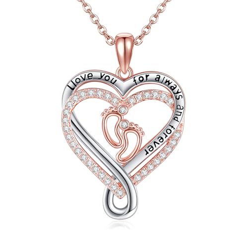 DAYLINLOVE Baby Fußabdruck Halskette 925 Sterling Silber Schwangerschaft Geschenke für erste Zeit Mütter Eine Mutter zu sein Halskette schwangere Geschenke für Frauen Mutter Freunde von DAYLINLOVE