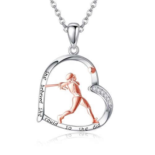 DAYLINLOVE Baseball Kette 925 Sterling Silber Baseball Herz Halskette Baseball Schmuck Geschenk für Frauen Mädchen von DAYLINLOVE