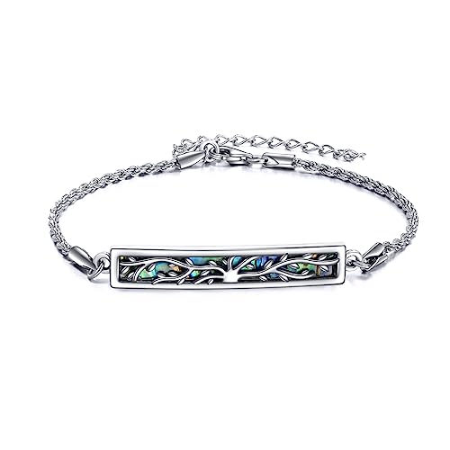 DAYLINLOVE Baum des Lebens Armband 925 Sterling Silber Baum des Lebens Abalone Shell Bar Armband Baum des Lebens Anhänger Schmuck Geschenk für Frauen von DAYLINLOVE
