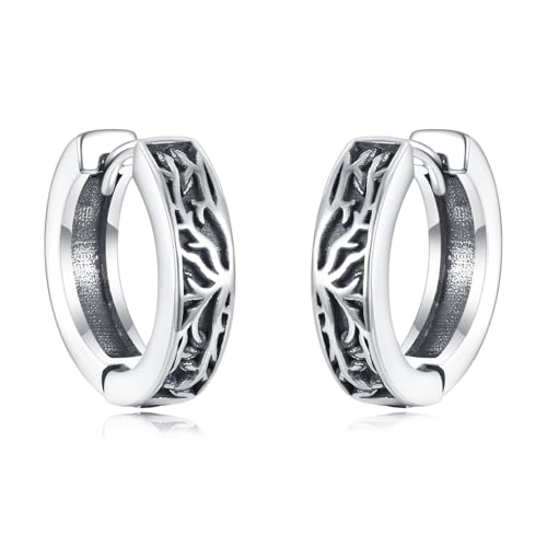 DAYLINLOVE Baum des Lebens Hoop Ohrringe 925 Sterling Silber Vintage Blatt Hoop Huggie Ohrringe Schmuck Geschenke für Frauen Männer Mädchen Freunde von DAYLINLOVE