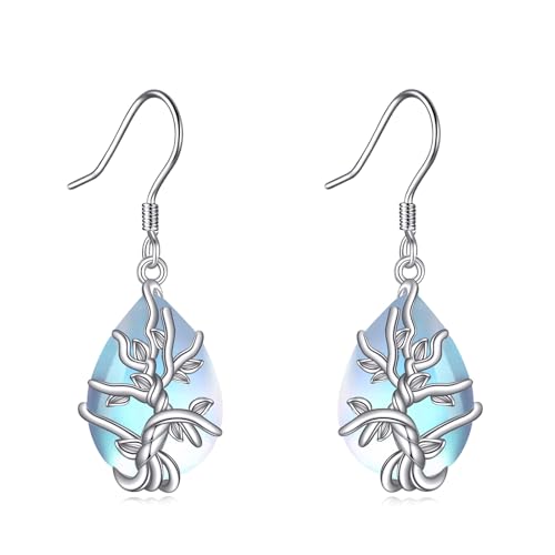 DAYLINLOVE Baum des Lebens Ohrringe 925 Sterling Silber Tropfen Mondstein Hängeohrstecker Baum des Lebens Schmuckgeschenke für Frauen von DAYLINLOVE