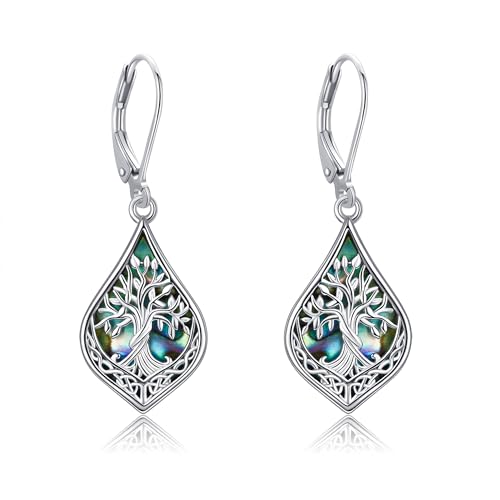DAYLINLOVE Baum des Lebens Ohrringe 925er Sterling Silber Abalone Muschel Baum Des Lebens Baumeln Tropfen Ohrringe Cletic Scottih Nordischer Heidnischer Schmuck Geschenke für Damen Frauen Mädchen von DAYLINLOVE