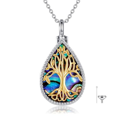 DAYLINLOVE Baum des Lebens Urne Halsketten für Asche 925 Sterling Silber Abalone Shell Urne für Asche für Frauen Männer Einäscherung Schmuck für Asche Memorial Geschenke von DAYLINLOVE