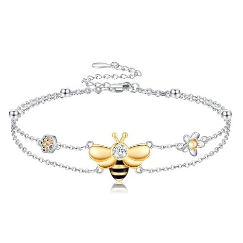 DAYLINLOVE Biene Armband 925 Sterling Silber Doppelschichtkette Biene Schmuck Geschenke für Frauen DAYLINLOVE Biene Armband 925 Sterling Silber Doppelschichtkette Biene Schmuck Geschenke für Frauen von DAYLINLOVE