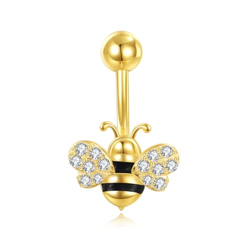 DAYLINLOVE Biene Bauchnabelpiercing 925 Sterling Silber Belly Button Piercing Körperringe Sexy Bananabell Piercing Schmuck Geschenk für Frauen Mädchen (14G) von DAYLINLOVE